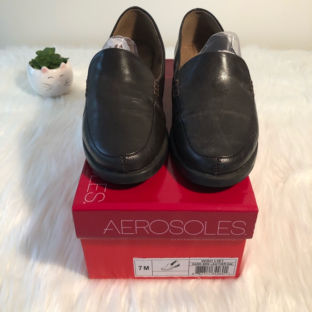 Aerosoles Wish List Leather Comfort Loafer 7M Dark Brown